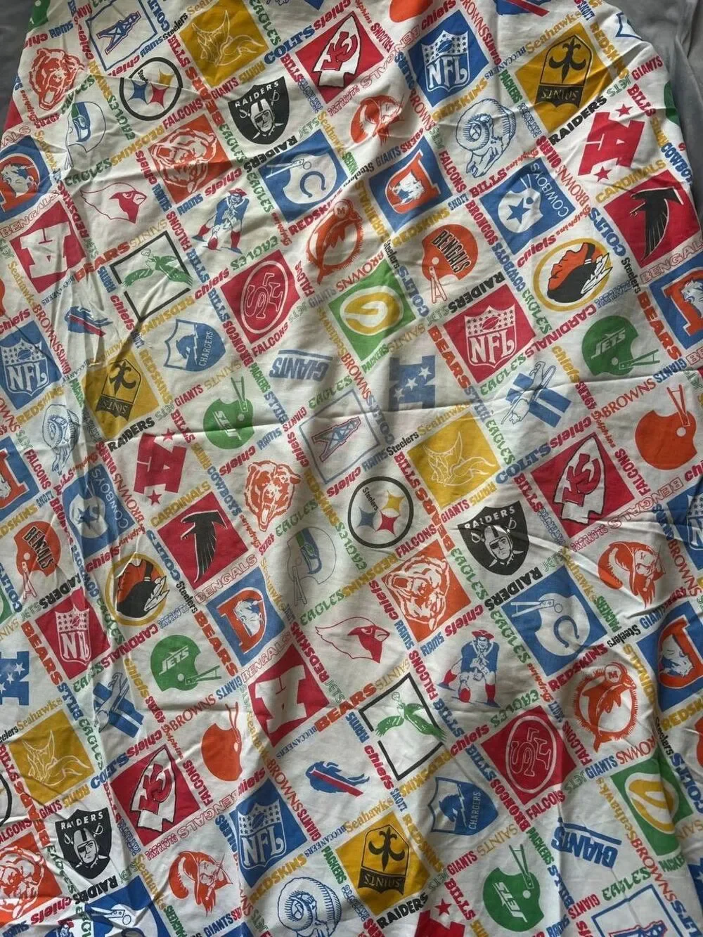 Vintage 70s NFL Teams Fitted‎ Sheet Twin Sears Perma Prest Retro Fabric USA